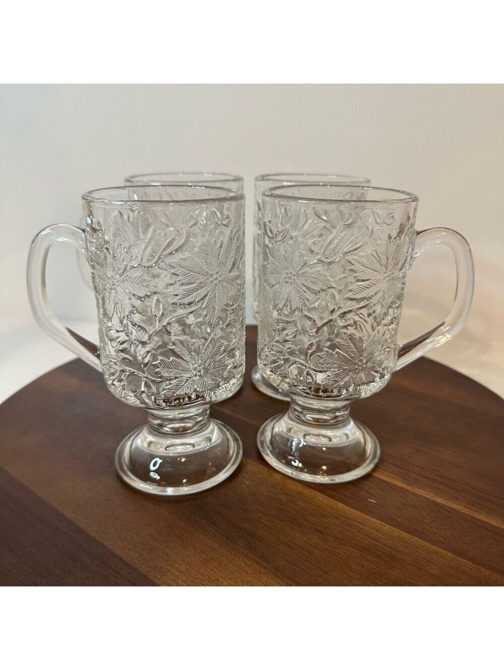 Vintage Princess House Fantasia Glass Irish Coffee Mugs (4) Footed Clear Glass